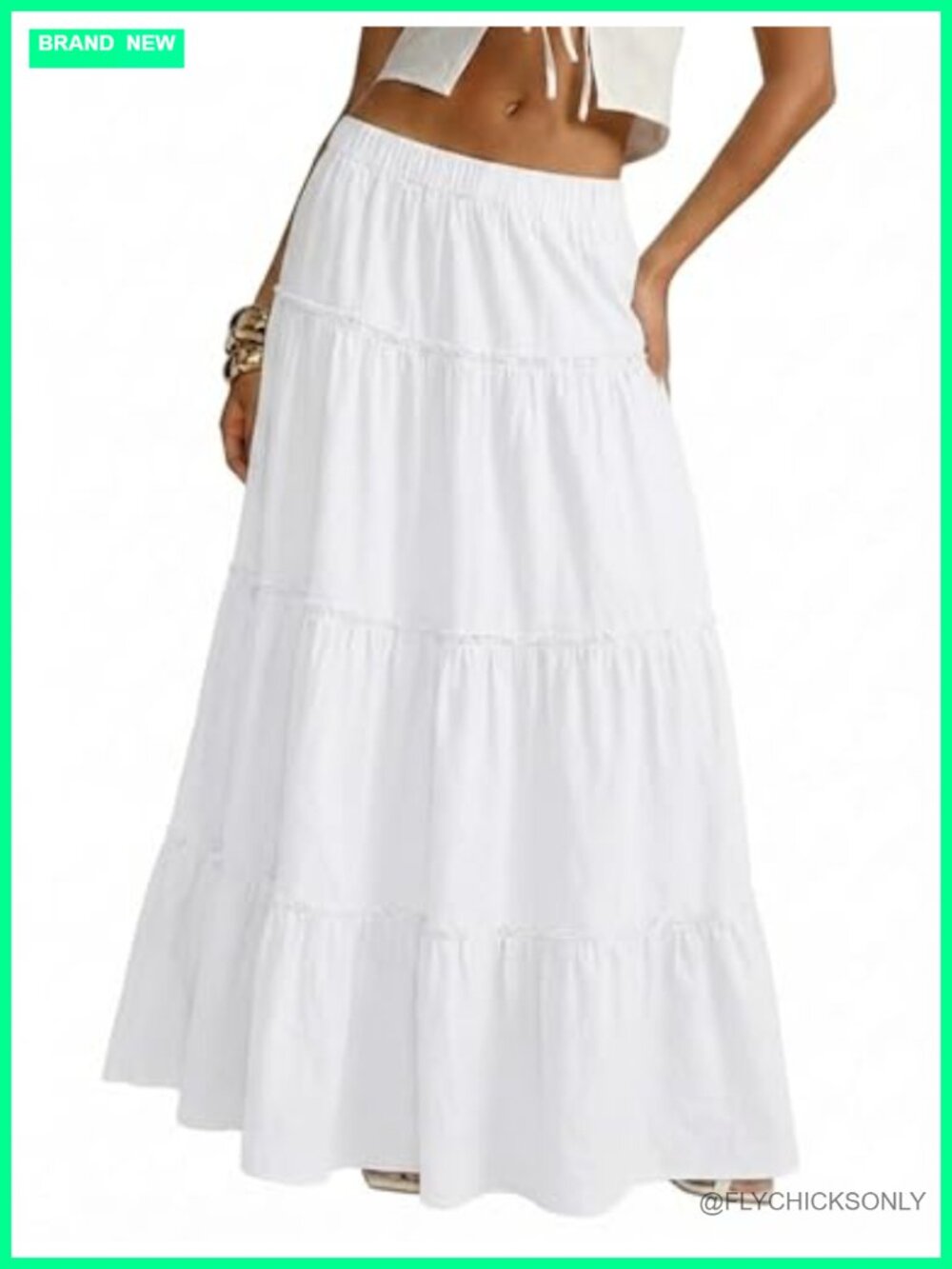 Cotton Maxi Skirt Tiered Boho Elastic Waist A-Line Summer Women's